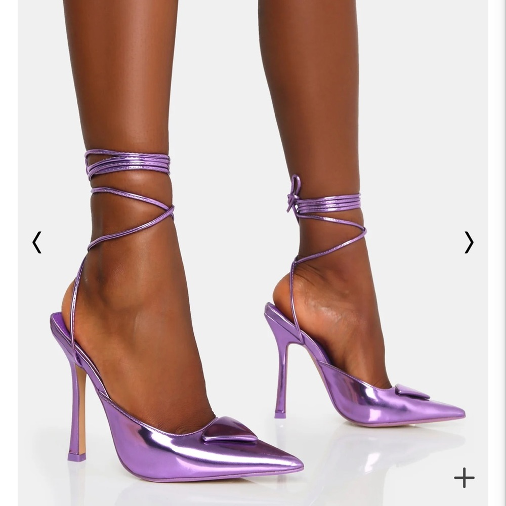 Public Desire Vada Purple Mirror Slingback Lace Up Heels